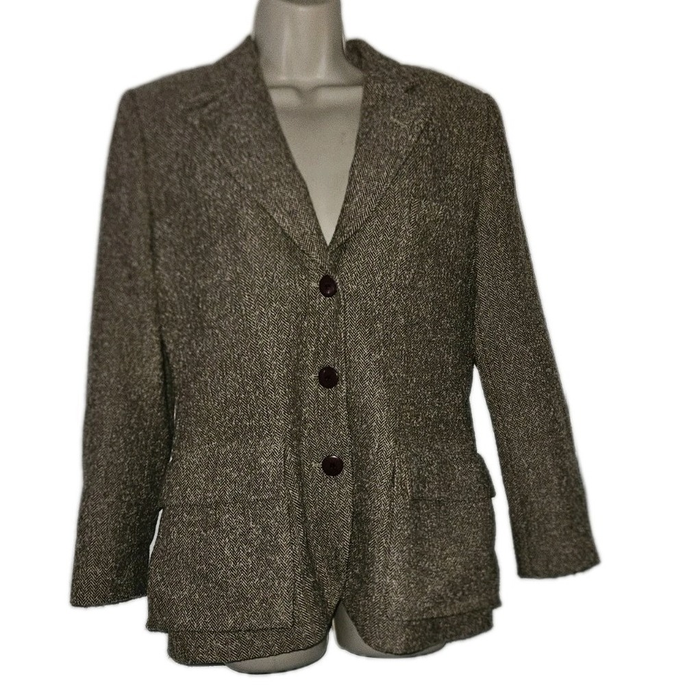 Giorgio Sant'Angelo Womens 10 Wool Blazer Jacket Brown Herringbone Office‎ Siren